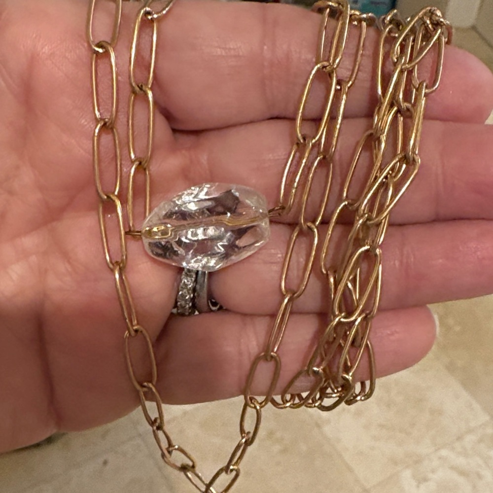 Katia’s Designs handmade Gold layering Necklace with Clear Crystal Pendant